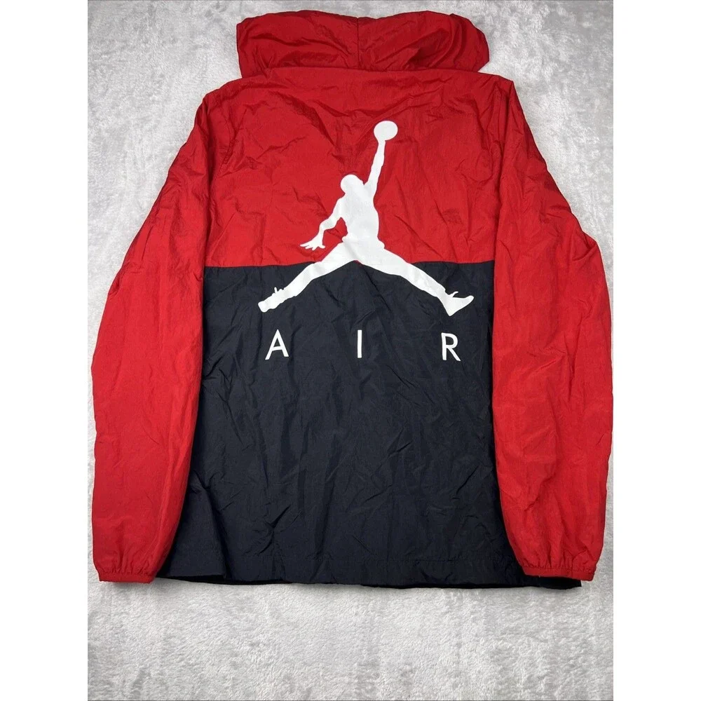 Nike Air Jordan Red & Black Hooded Windbreaker Jacket Size S Nylon Polyester Men